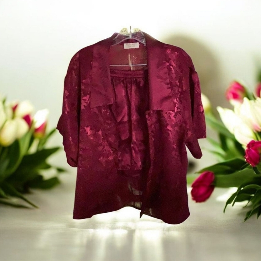 Victoria’s Secret Shorty pajama set medium wine color beautiful floral p…
